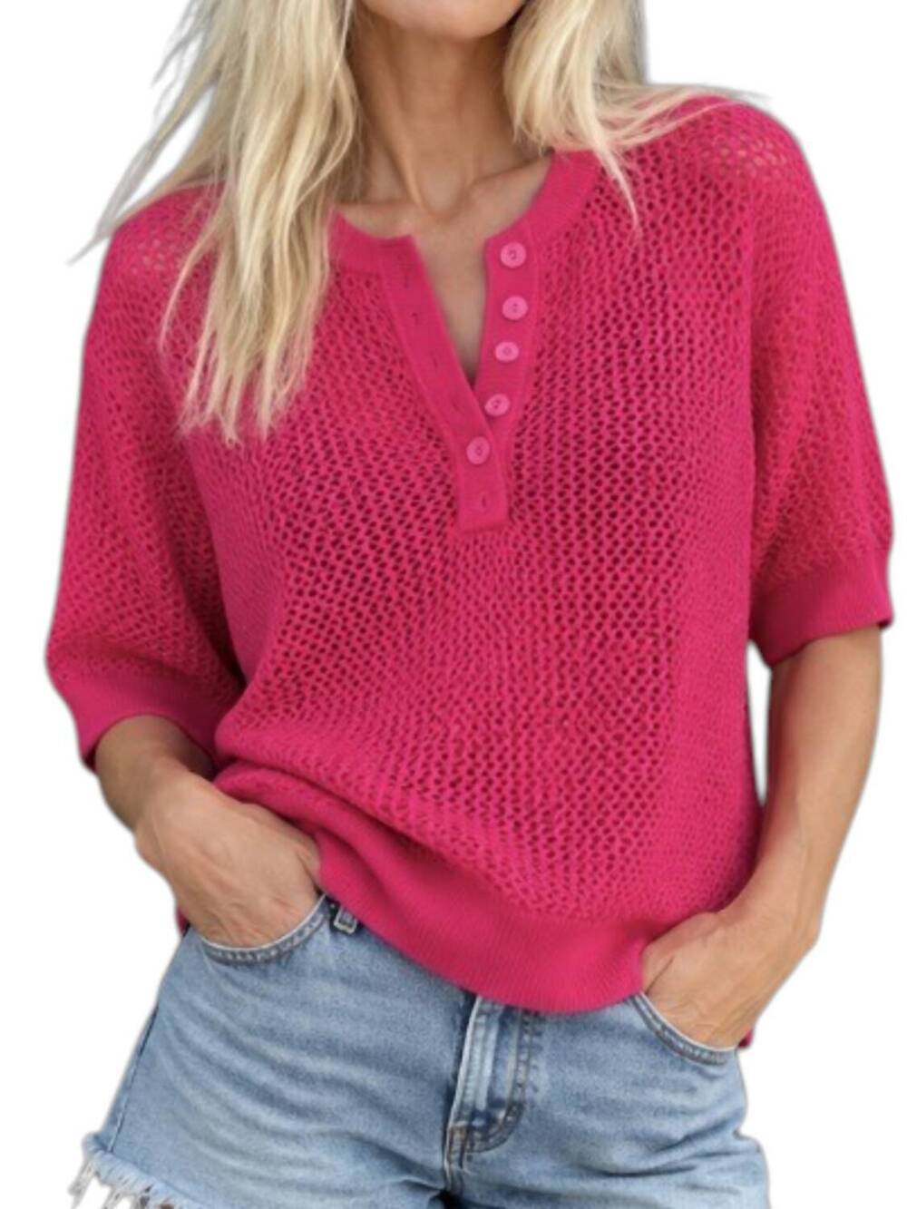 NEW KRIMSON KLOVER tansy henley pointelle sweater in fuchsia